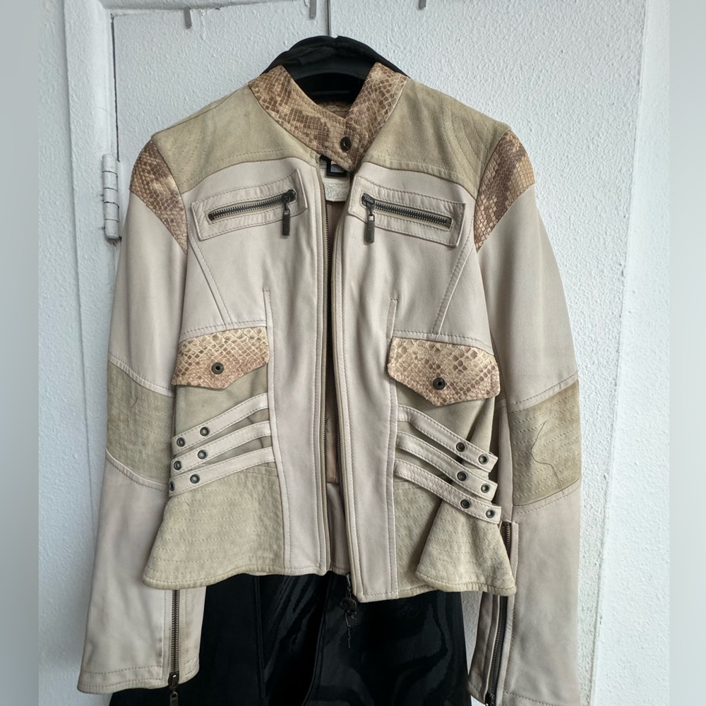 Roberto Cavalli leather jacket with snake skin trim